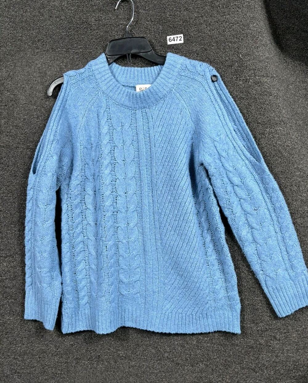 Bibi Knit Sweater Womens Size S Blue Cutouts Shoulder Pullover Crew Neck Boho